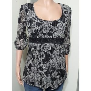 New Style & Co Black Gray & Silver Metallic Top Sm